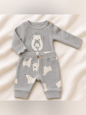 Carter’s 2 Piece Baby Outfit 0-3M Gray Bear Set NWOT Long Sleeve Unisex